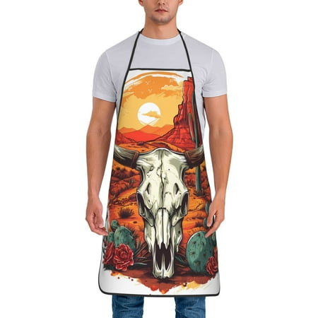 

Zeuib Western Desert Cactus Ram Skull Print Unisex Waterproof Aprons Cooking Aprons for Kitchen Gardening and Salon Water & Oil Resistant