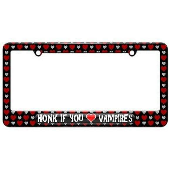 Honk if You Love Vampires License Plate Tag Frame, Hearts Love Design