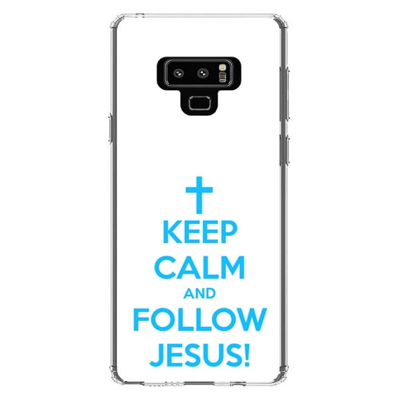 DistinctInk Clear Shockproof Hybrid Case for Samsung Galaxy Note 9 - TPU Bumper, Acrylic Back, Tempered Glass Screen Protector - Keep Calm and Follow Jesus - Christ