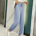 thumbnail image 6 of Casual Palazzo Pants for Women Casual Petite Wide Leg Pants With Pockets Drawstring Mid Rise Stretchy Wide Leg Pants Elastic Waist Comfy Palazzo Pants Pull On Lightweight Straight Leg Pants Blue, 6 of 9