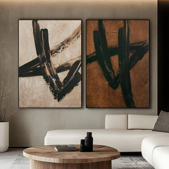 Luvia Brown Beige 2 - Piece Set Double Brown Beige Wabi - Sabi Acrylic Poster, Brown Beige Line Abstract Poster, Living Room Decoration, Modern Wall Decor Set 2 Prints 8x12 UNFRAMED