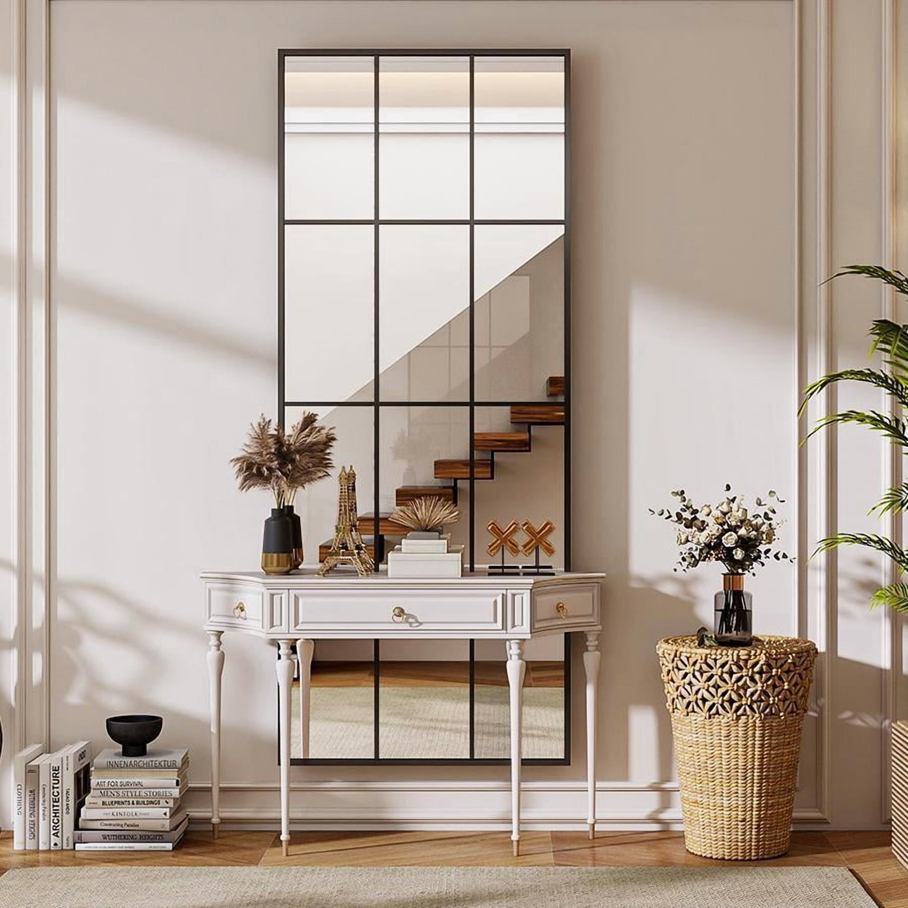 Easy4Home 24"x65" Rectangular Full Length Windowpane Mirror Decorative Floor Mirror Wall-Mounted, Black
