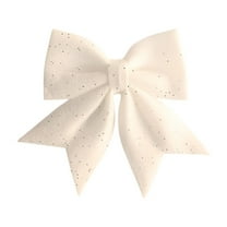 HomeDM 2 Pcs Shiny Christmas Bows, 5.9"x 4.7" Christmas Tree Bows Wreath Decorative Pendant White Xmas Bows for Christmas Tree Front Door Garland Outdoor Decor