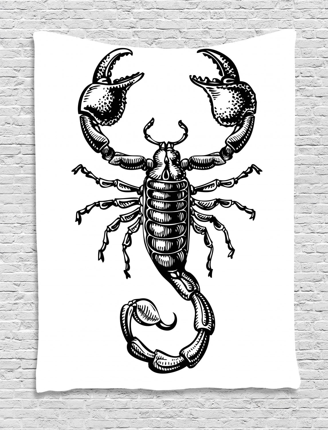 Zodiac Scorpio Tapestry, Monochrome Sign Sketch of a Scorpion Tattoo