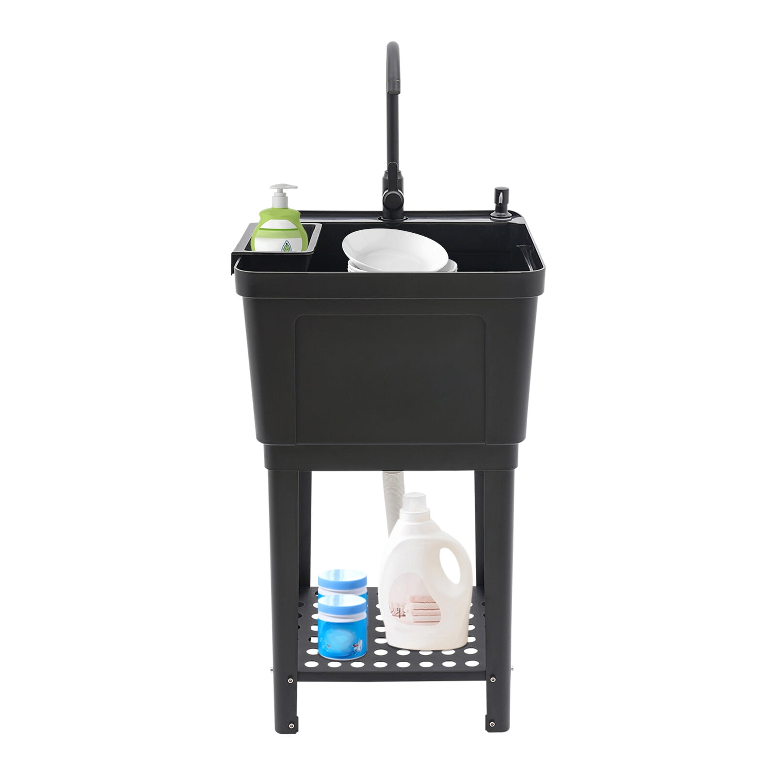 Modern Utility Sink Garage Bathroom Laundry Sink W/ Soap Box+Storage Rack+Faucet 50*48*84cm for Laundry, Bathrooms, Sundry Rooms