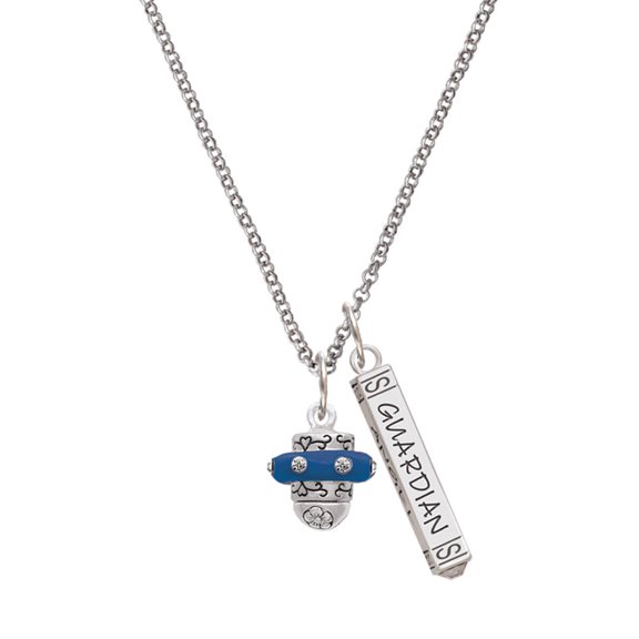 Delight Jewelry Silvertone Crystal Navy Blue Spinner Silvertone Guardian Angel Bar Charm Necklace, 23"