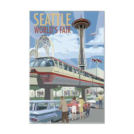 Seattle, Washington - Space Needle Opening Day Scene - Lantern Press Artwork (8x12 Acrylic Wall Art Gallery (Best Office Opening Scenes)