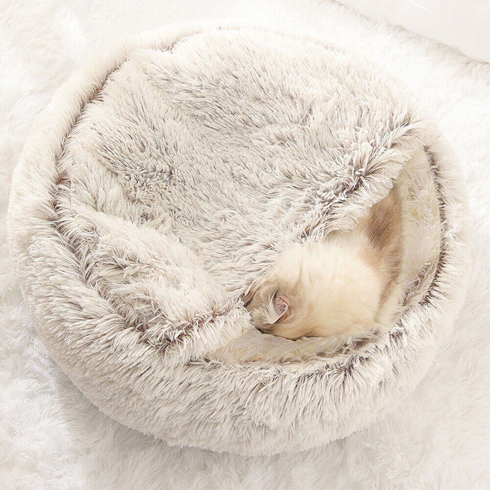 Pet Artist Dog Cave Bed Round Plush Cuddler Warm Cushion Igloo House Crate Cat Calming Bed