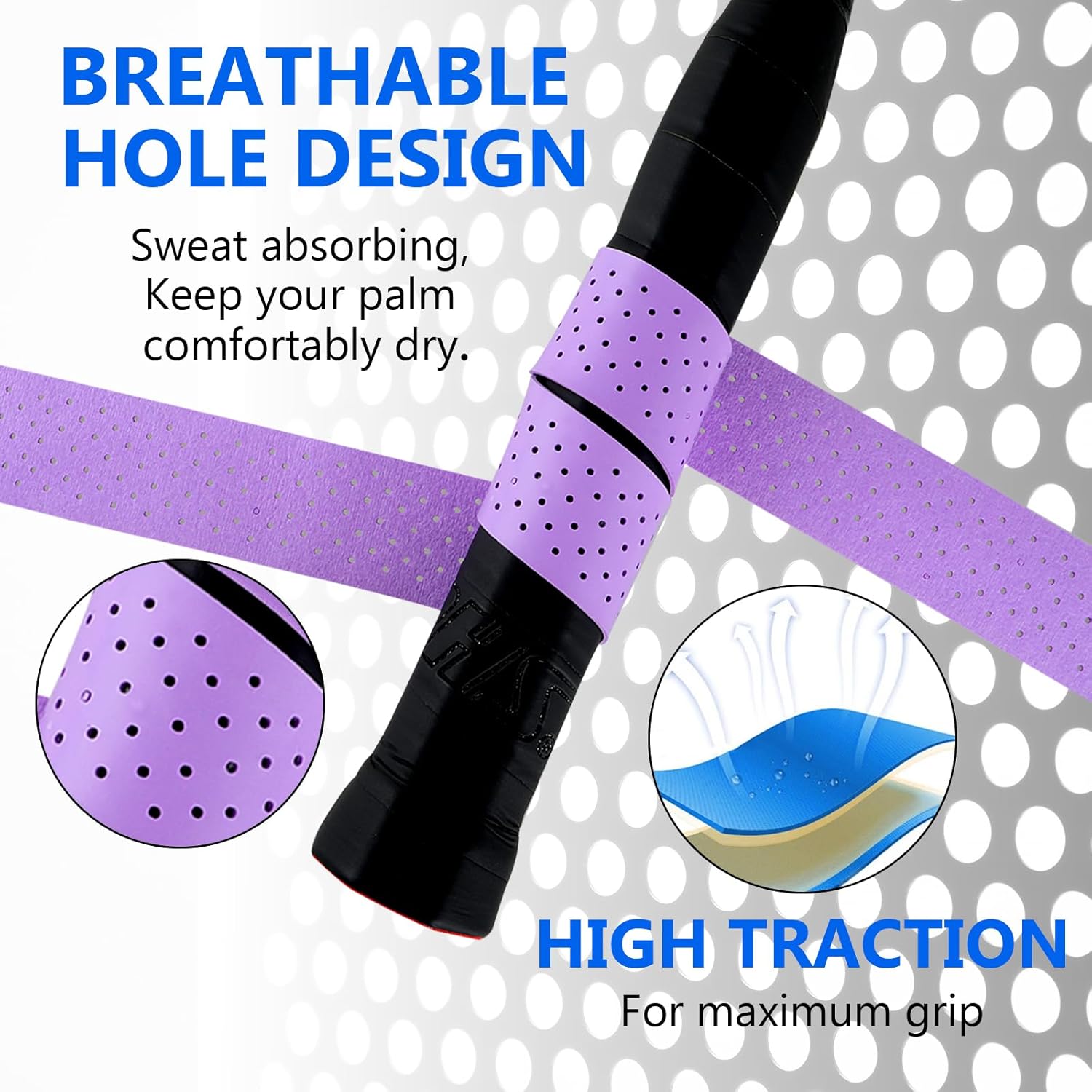 6 Pcs Professional Grip Tape Anti Slip Perforated Absorbent Tennis Pickleball Overgrip Badminton Overgrip Breathable, Quick Dry