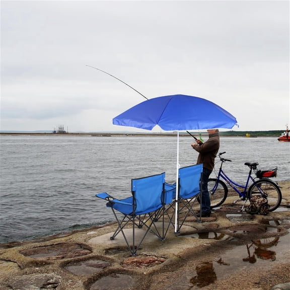 Blue Portable Outdoor 2-Seat Folding Chair Set with Detachable Sun Umbrella: Perfect for Beach, Camping