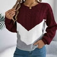 thumbnail image 7 of Ahdbta Women's Sweaters Trendy Color Block Loose Fit Twist Knitted Pullover Tops Casual Fall Winter Warm Crewneck Sweaters, 7 of 7