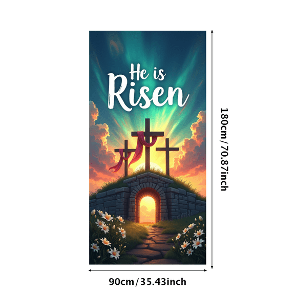 Easter Themed Cloudy Sky Background Banner with Crosses and Lilies He is Risen Decoration Backdrop for Church Services Easter Celebrations Family Gatherings Photo Shoots Party Decorations