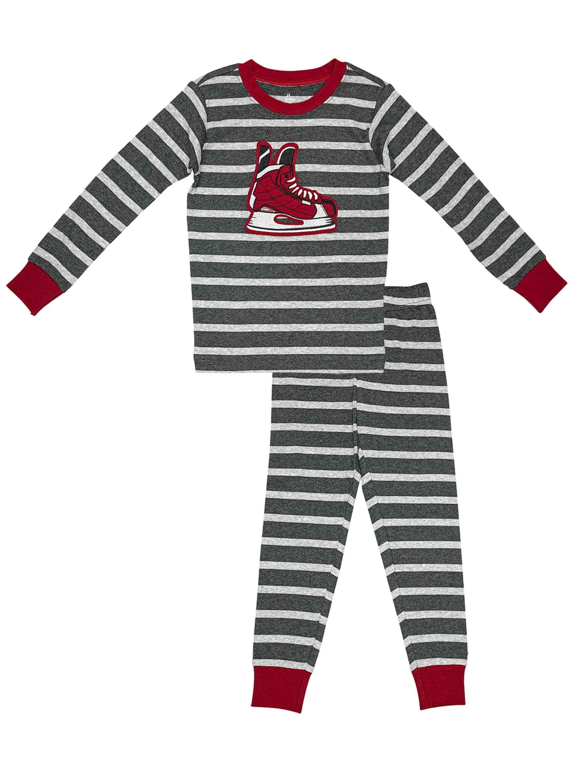 Petit lem boys' hockey striped 2pc pajama set l/s top & pant (little
