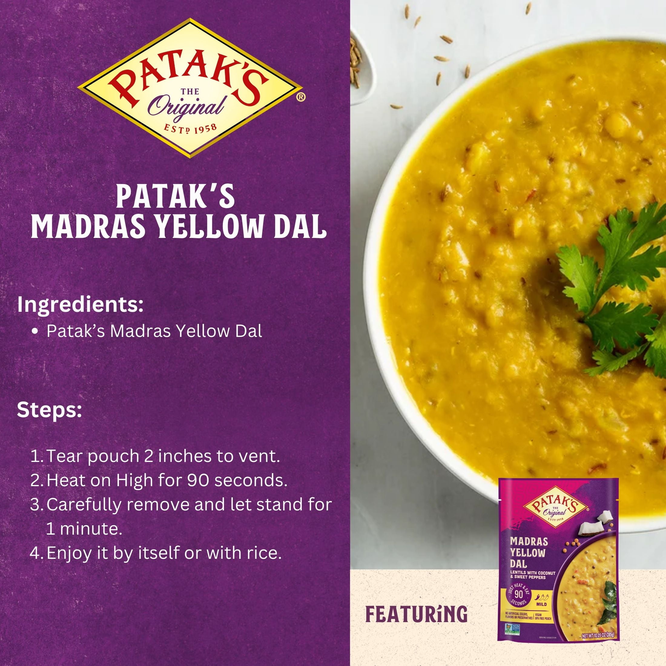 Patak's Madras Yellow Dal, Ready to Heat and Eat Curry, 10.05 oz, Pack of 6