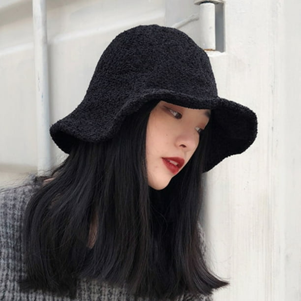 Flmtop Winter Fashion Women Solid Color Wide Brim Warm Casual Woolen Bucket  Hat Cap 