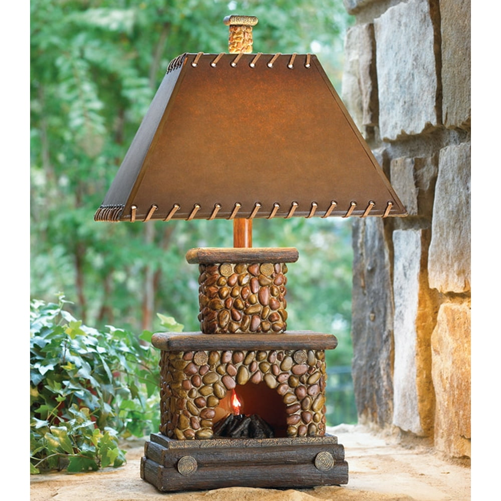 Stone Fireplace Rustic Lamp with Night Light [Misc.] Lodge Fixtures