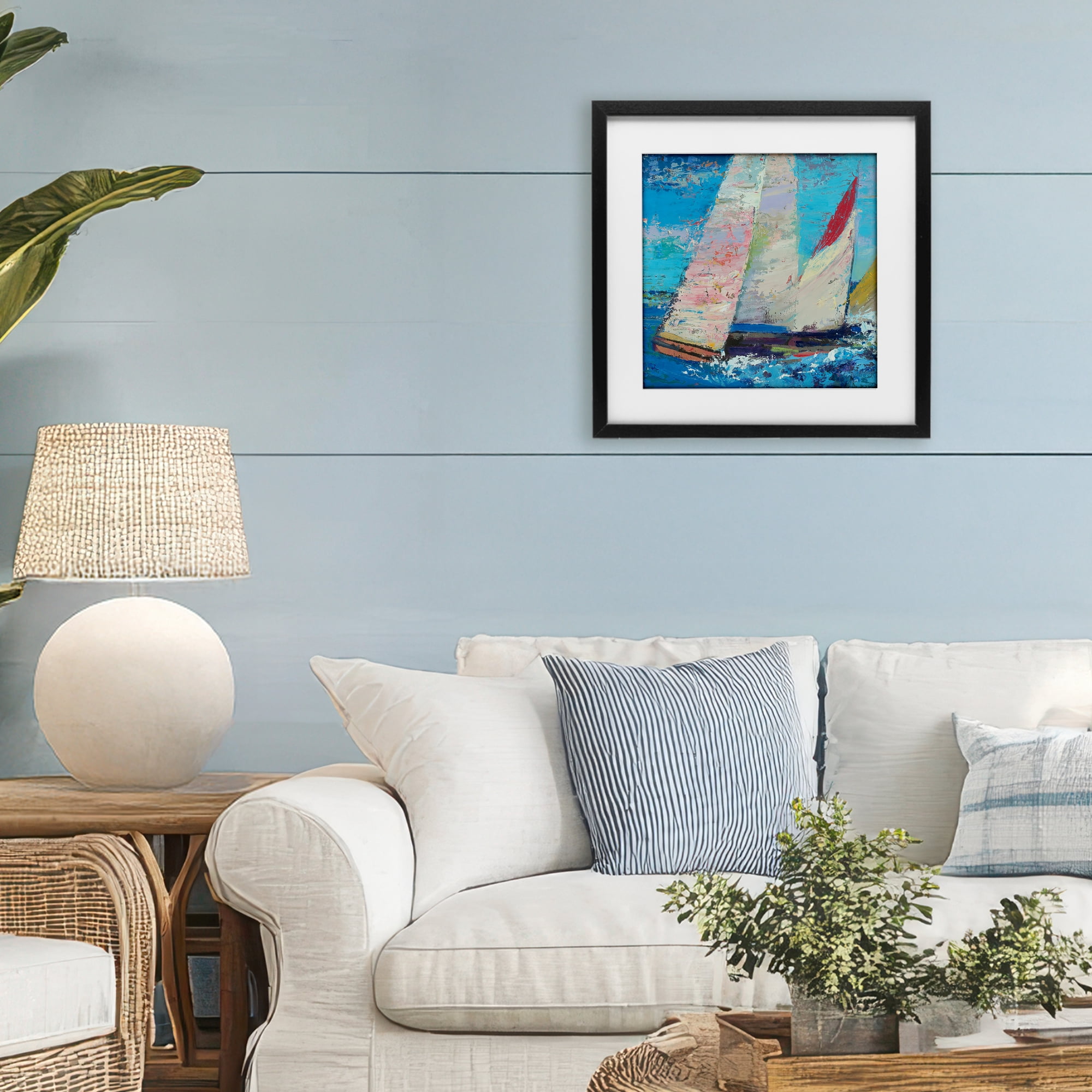 Stupell Industries Expressive Sailboats on Waves Black Framed Print Under Glass, design by Beth A. Forst