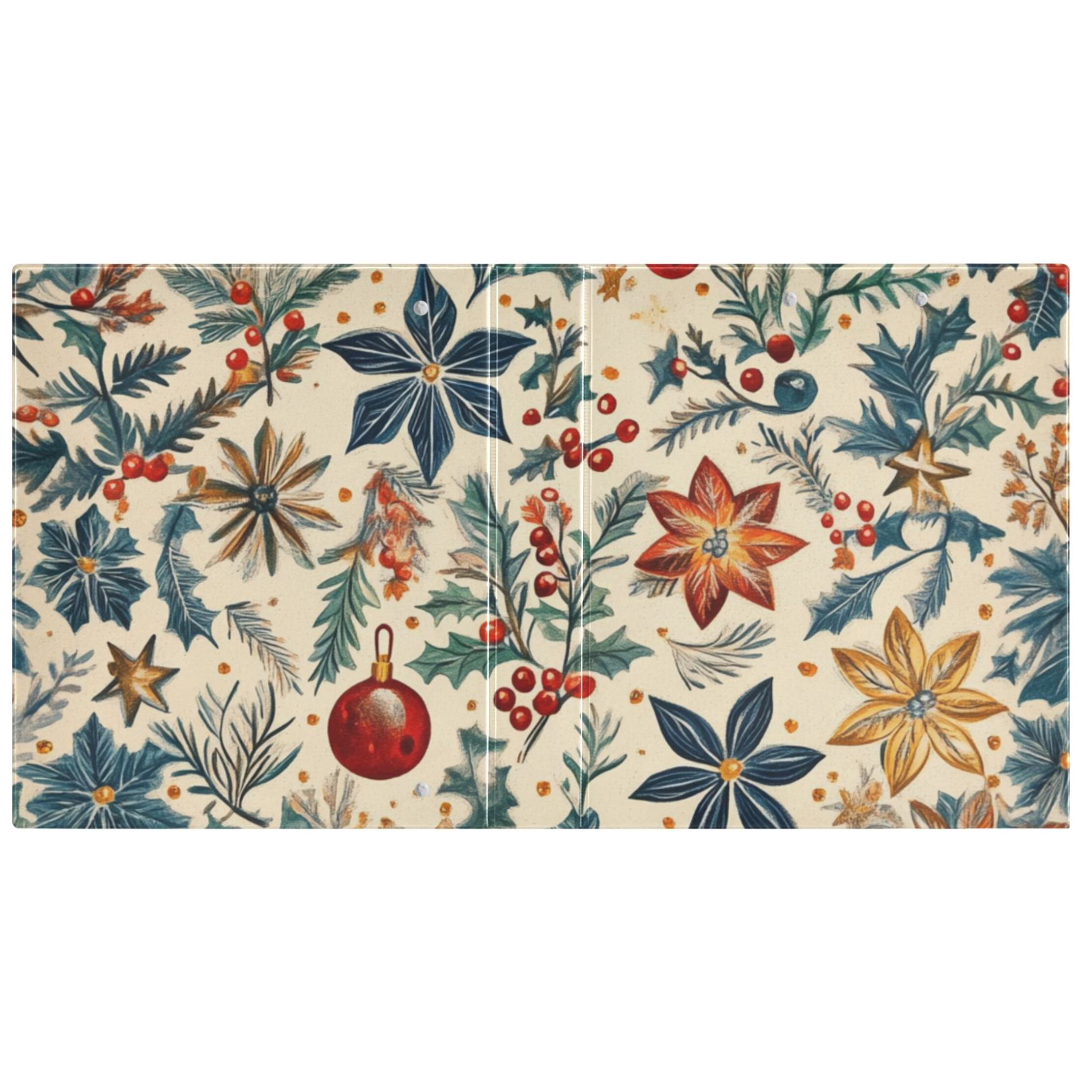 Christmas Flowers Leaves 3 Ring Binders 1.5 inch Hardcover File Folders with Interior Pockets A4 Size Organizer for School Office Hospital