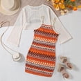 thumbnail image 5 of LIIPEE Girls Outfit Sets Summer Casual Solid Color Long Sleeve Crew Neck Sun Tops Striped Knitted Pinafore Dress 2 Piece Set Kids Children Cute Comfortable Breathable Fashion Outfits,7-8 Years, 5 of 9
