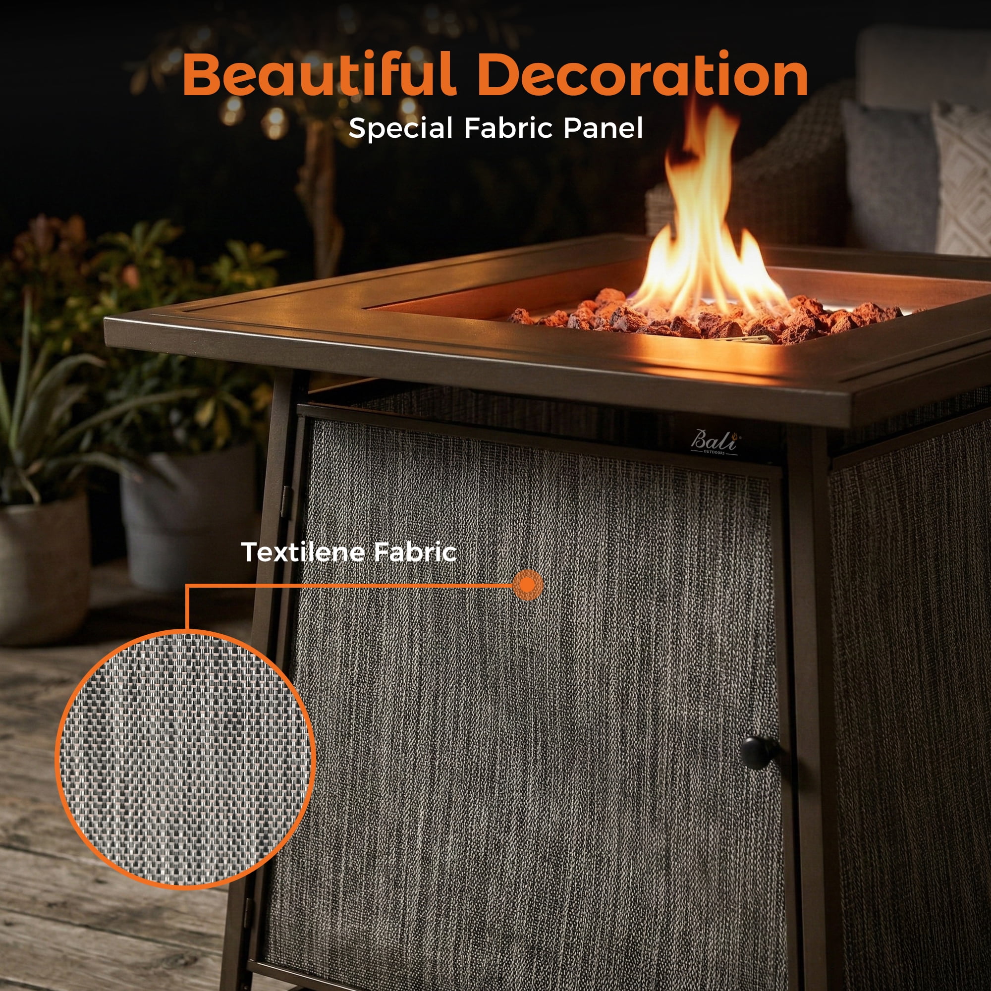 BALI OUTDOORS 28" Gas Fire Pit Table with Metal Lid and Lava Rocks, 50,000 BTU / Gray
