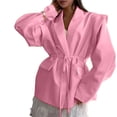 thumbnail image 1 of Chaqueta de Traje de Mujer de Larga con Solapa, Estilo -Otoño, con Cinturón en la Cintura y Hombreras. Rosa L, 1 of 8