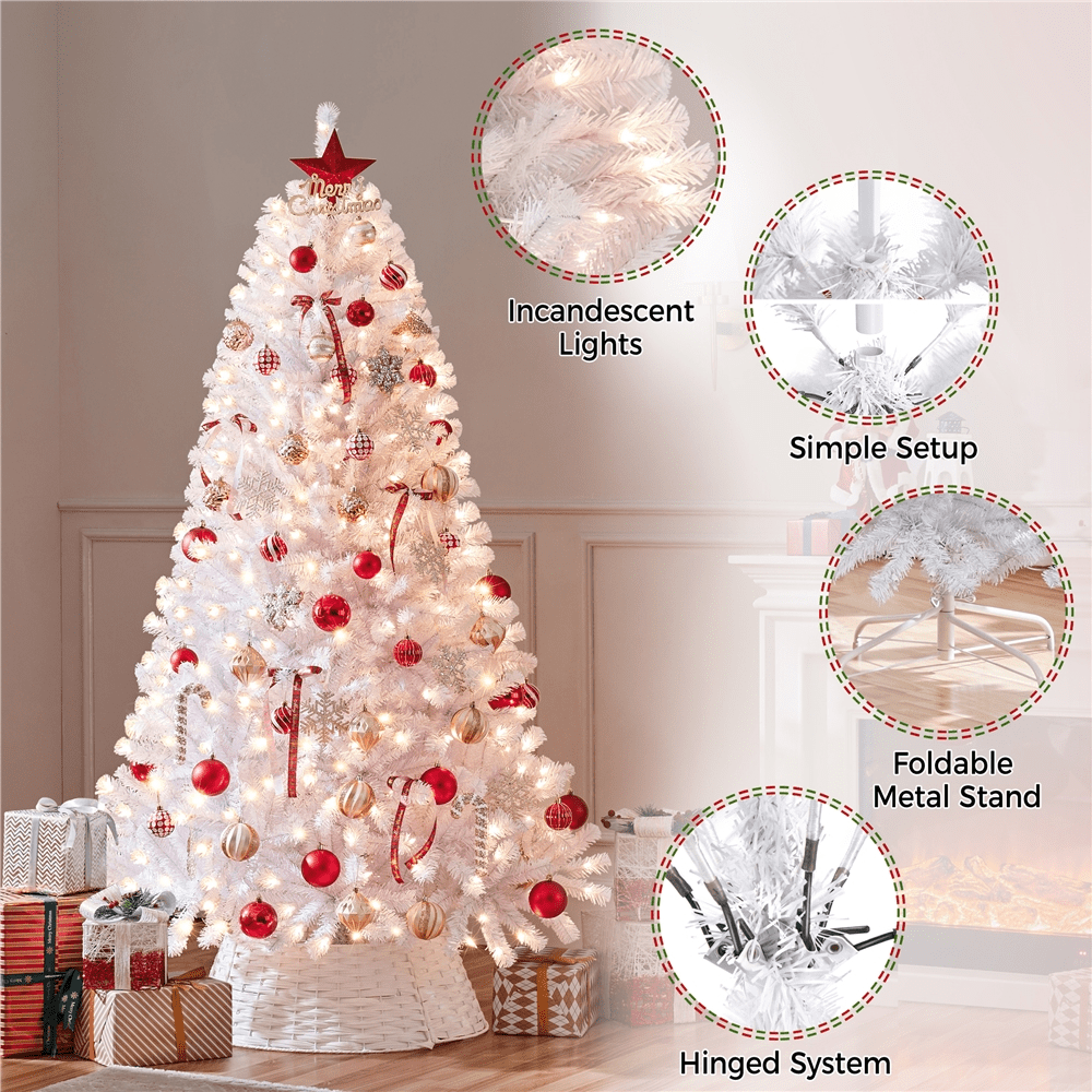 Renwick 6Ft Pre-Lit Fir Artificial Christmas Tree with Foldable Stand, White