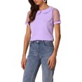 thumbnail image 4 of TOP INSPIRADOR CHIC para Mujeres con Cuello Peter Pan, Manga Corta de Malla, Blusa Vintage de Lunares XL Púrpura, 4 of 6