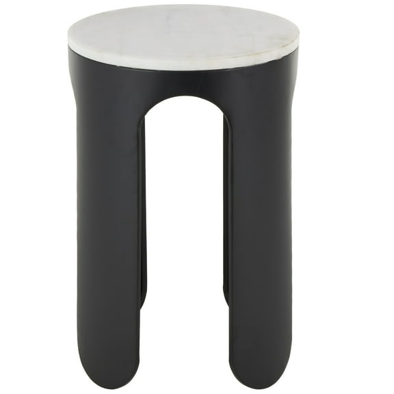 DecMode 15" x 23" Black Metal Round Accent Table with White Marble Tabletop, 1-Piece