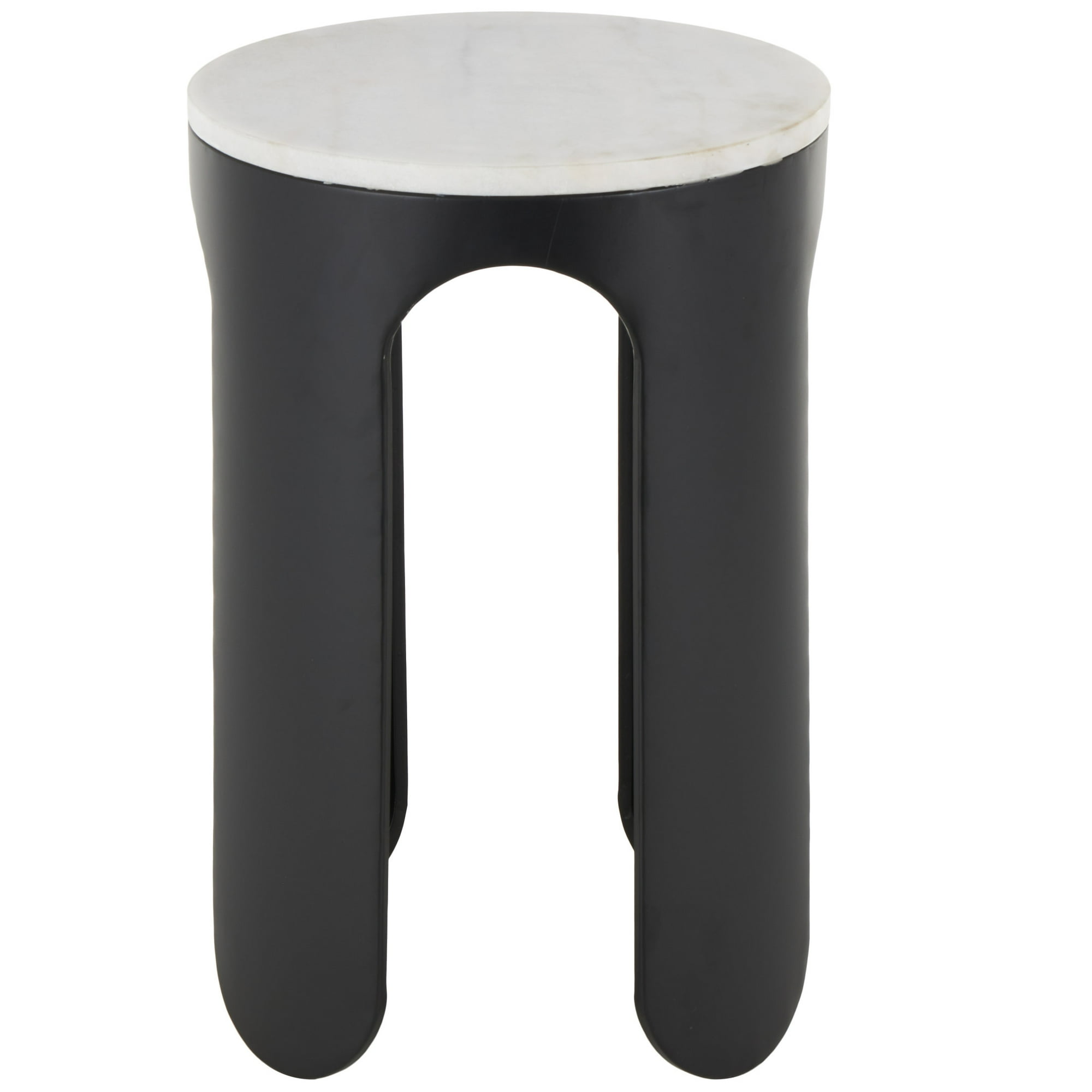 DecMode 15 x 23 Black Metal Round Accent Table with White Marble Tabletop 1-Piece