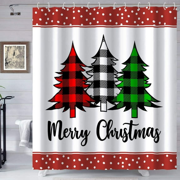 Christmas Shower Curtain, Merry Christmas Shower Curtains for Bathroom, Winter Christmas Bathroom Home Decor, Cute Winter Holiday New Year Decor 72X72 Waterproof Fabric with Hooks