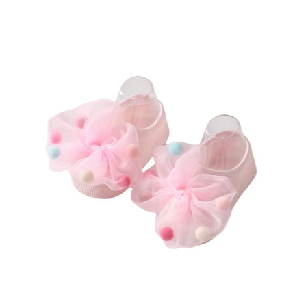 

Lace Bow Baby Girls Socks Soft Cotton FlowerNet Yarn Socks for Infant Toddler Anti-slip Floor Socks