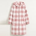 thumbnail image 7 of QSAWXQZ Women's Plaid Hooded Fleece Coat Long Sleeve Full Zip Pockets Casual Knee Length Outerwear S, 7 of 7