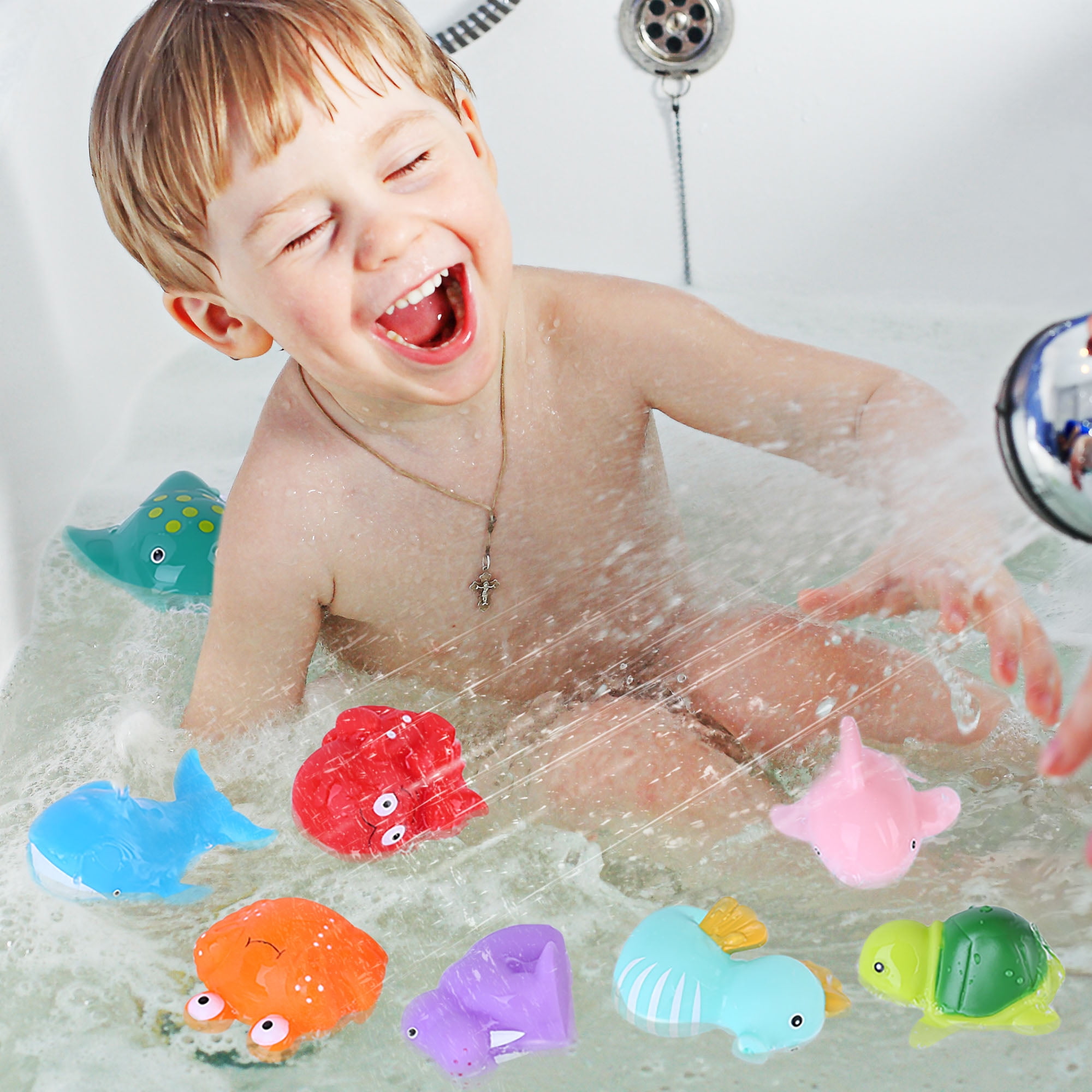 LotFancy Bath Toys for Toddlers 1-3, Mold Free Bathtub Toys for Infants  6-12 Months, 8PCS No Holes Ocean Sea Animal Bath Toys for Kids Ages 4-8