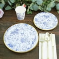 thumbnail image 2 of Efavormart 25 Pack | 9" Blue Chinoiserie Floral Paper Dessert Plates With Gold Rim, Round Disposable Salad Appetizer Plates, 2 of 11