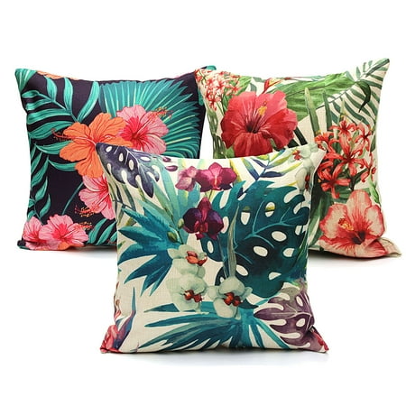 Tropical Throws On Clearance 18x18 inch Tropical Plant Linen Cotton Throw Pillow Covers Cushion Decorative Pillow Cases Protector with Zipper Car Sofa Home Decor ()