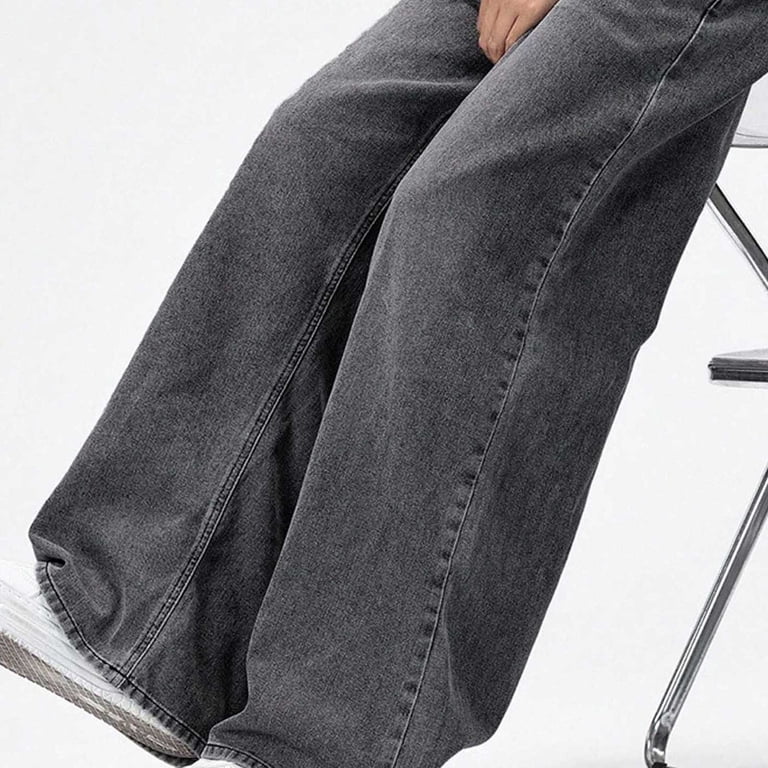 Zpanxa Boys Grey Acid Wash Baggy Jeans Loose Wide Leg Denim Pants