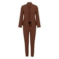 thumbnail image 6 of BLOCLOALO 2 Piece Lounge Set Long Sleeve Shirts Women's Two Lapels Suit Set Business Jacket Pant Suit Slim Fit Trouser Jacket Suit Business Suits Drawstring Pants Comfortable Lounge Sets Coffee L, 6 of 6