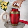 thumbnail image 3 of Handcrafted Aluminum Urn - Decorative Memorial Holder for Ashes and Remembrance (Wine Red & Pure Gold), 3 of 10