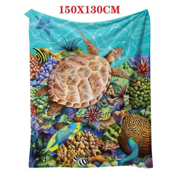 SDJMa Turtle Blanket Ocean Sea Turtle Throw Blanket Turtle Printed Flannel Fleece Blanket for Kids Plush Fuzzy Blanket for Sofa Chair Bed Office Camping (59inch x 51inch Blue) Under Sea Turtle