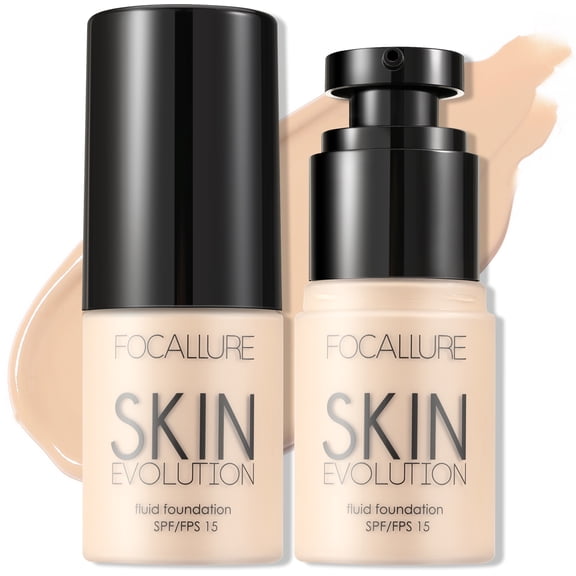 FOCALLURE 2 Pcs Skin Evolution Liquid Foundation, Medium to Full Coverage with Matte Finish,Alabaster Alabaster