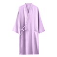 thumbnail image 2 of Puntoco Women's V-Neck Crinkle Cotton Gauze Wrap Robe, 3/4 Sleeve Breathable Sleep Bathrobe with Tie Belt & Pocket Purple L, 2 of 3