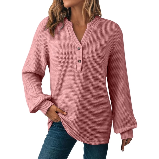 Women's Solid Color Buttoned V-Neck Casual Pullover Hooded Drawstring Shirt