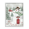 thumbnail image 3 of Cheerful Snowman Red Sleigh Sled Holly Botanicals Landscape Painting Framed Art Print Wall Art, 3 of 5