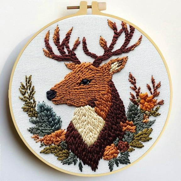 Punch Needle Kits Cute Elk Embroidery Starter Set with Hoop Easy for Beginners DIY Stress Relief Handmade Craft Hobby and Home Decor 20x20cm-3