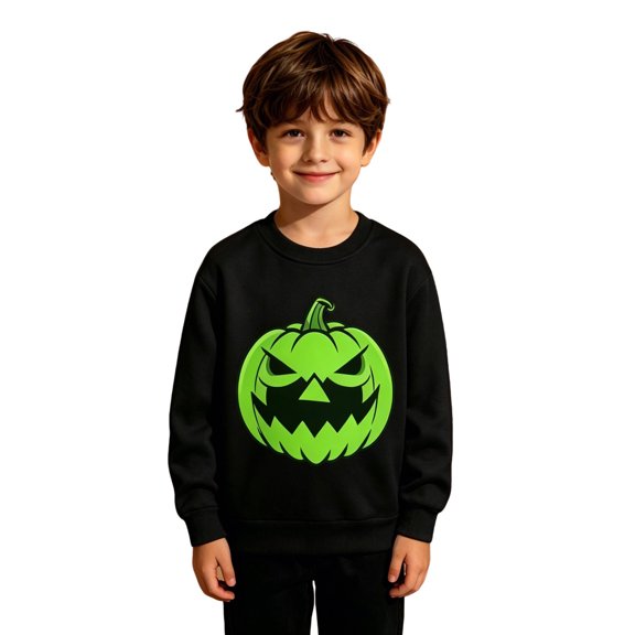 Kiijoy Halloween Boys Glow In The Dark Sweatshirt Crew Neck Pullover, Black, Sizes 12-24M