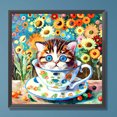 thumbnail image 3 of Pintura de diamante 5D DIY taladro redondo completo gato en una taza de té kit decoración del hogar 30x30cm, 3 of 9