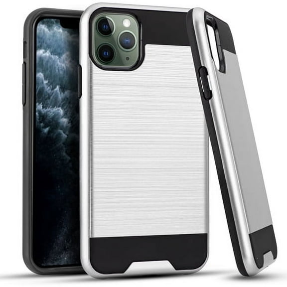 iPhone 11 Pro Case, 2-Piece Style Hybrid Shockproof Hard Case Cover with [Tempered Glass Screen Protector] Hybird Shockproof And Circlemalls Stylus Pen-Silver