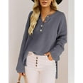thumbnail image 2 of HSHDLDF Women's Oversized Sweaters Batwing Long Sleeve Loose V Neck Button Henley Tops Pullover Knit Jumper, 2 of 5