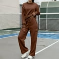 thumbnail image 7 of Womens Cotton Sweatsuits 2 Piece Plain Pullover and Wide Leg Sweatpant Tracksuits Pant Sets for Fall Winter (L, Brown), 7 of 7