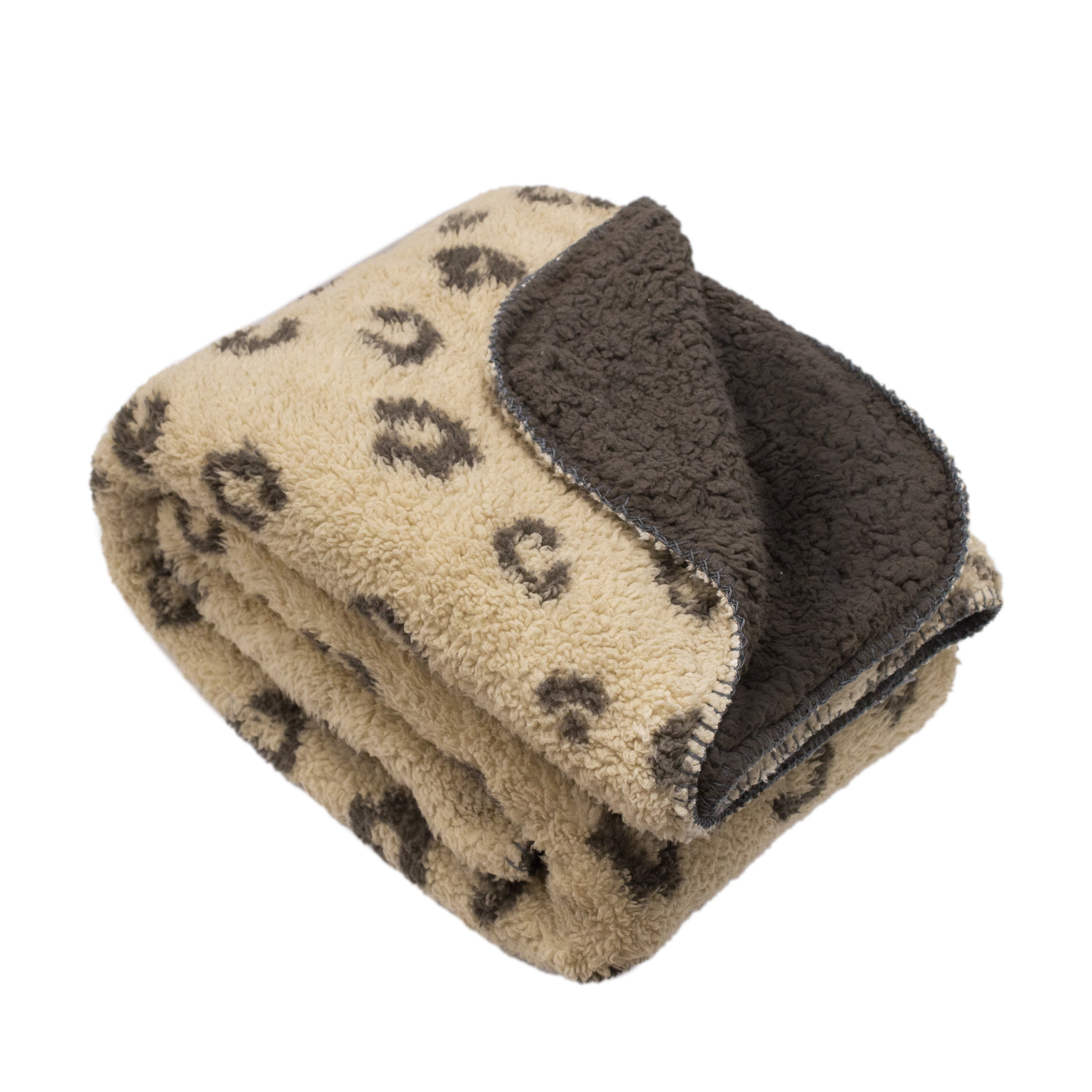 Mantolok Printed Sherpa to Solid Sherpa Throw 50 x 60 inches, Tan Reverse to Brown, Adult